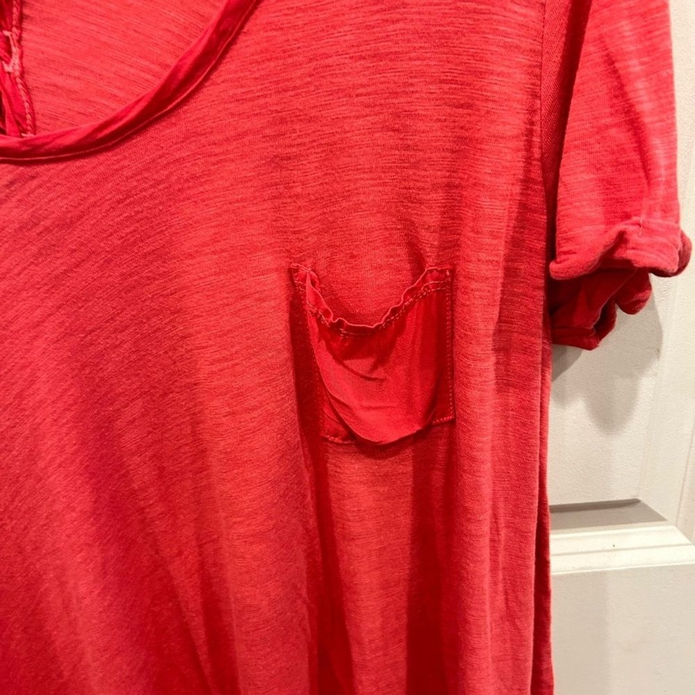 t.la Anthropologie Womens Lace Up Back Pocket Tee Coral Pink Slub Knit Small - Picture 2 of 6